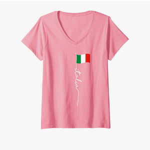 Womens Italy Signature Flag Pole - Elegant Patriotic Italian Flag V-Neck T-Shirt S