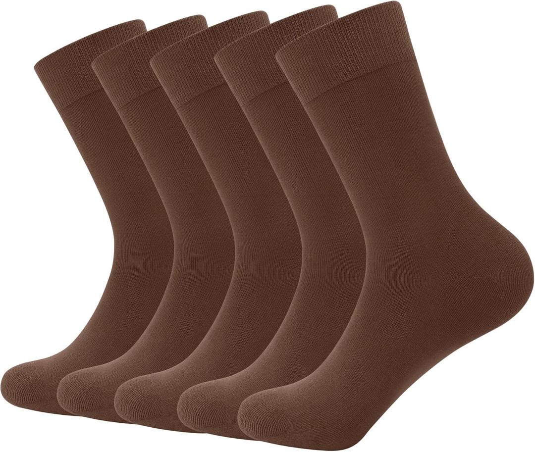 SERISIMPLE Viscose Bamboo Dress Men Sock Thin Soft Crew Anti Odor Lightweight Sock Breathable Comfort Cool soft Sock 5 Pairs (X-Large, Brown)
