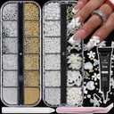 Nail Art Charms with Rhinestones Glue Gel White Flatback Pearls Flower Butterfly Nail Gems Supplies Accessories Gold Silver Nails Decoration Pearls for Women Nails Design (Colorful-22)