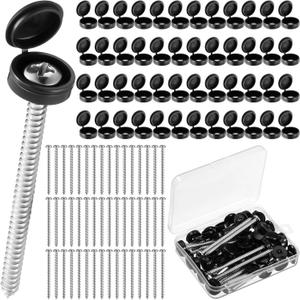 Zhengmy 48 Set 3 Inch Shutter Fasteners Shutter Pins Screws and Caps Bulk 304 Metal Stainless Steel Screws with Vinyl Caps for Outside Windows Hardware Railings Furniture (Black)