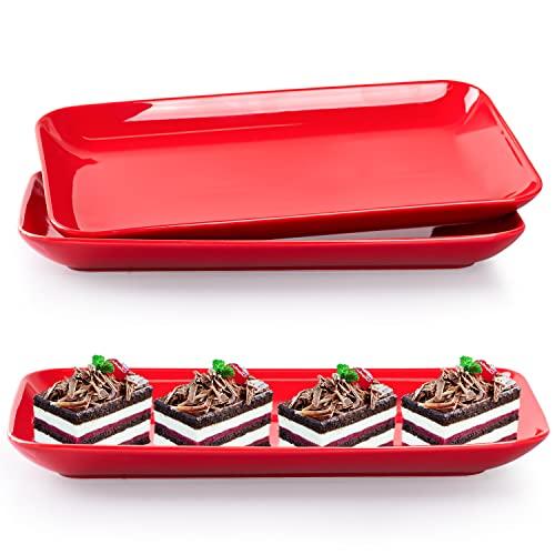 DELLING 3 Pack Rectangular Serving Platter and Trays, 12" Appetizer/Salad/Dessert Plates, Entertaining, Party, Romantic Date, Red
