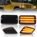 Front Turn Signal Lights & Side Marker Lights for 1997-2006 Wrangler TJ, Smoked Lens Side Bumper Marker Lamps, [Ultra-Bright] 3-Row Full LED Amber Parking Light DRL & Amber Turn Signal, 4 PCS