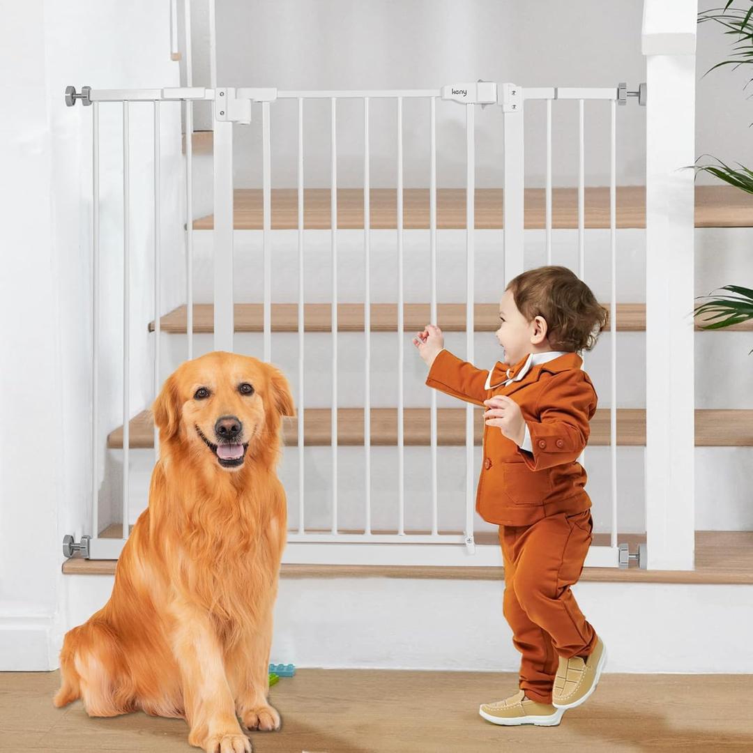 keny 36" Extra Tall Baby Gate for Stairs, 29"-42.5" Wide Auto Close Dog Gate, Pressure Mounted Easy Walk Through Pet Gate for Doorways, Durable Safety Stair Gate, White (29-42.5"Wide, 36"Tall, White)