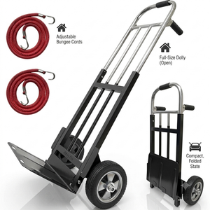800 LB Dolly Cart with 8" Solid Rubber Wheels, Heavy Duty Folding Hand Truck Dolly with Bungee Cords, Compact Foldable Alloy Steel Design for Warehouses, Homes, Offices, and Small Business