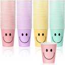 Layhit 100 Pcs 9 oz Smile Face Drink Cups Pastel Paper Cups Disposable Pastel Cups Cute Happy Pastel Birthday Party Decorations for Girls Birthday Decorations Bachelorette Party Cool Drinkware