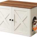 Feandrea Cat Litter Box Enclosure, Litter Box Furniture Hidden, Indoor Cat House, End Table, 27.6 x 19.7 x 19.7 Inches, Rustic White and Honey Brown UPCL022K02