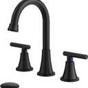 Bathroom Faucets for Sink 3 Hole, Hurran Matte Black Bathroom Sink Faucet with Pop-up Drain and Supply Lines, Stainless Steel Lead-Free Widespread Faucet for Vanity RV Farmhouse Sink (8 Inch)