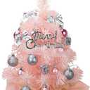 Tabletop Christmas Tree, 17.7 Inches Small Prelit Christmas Tree with Lights Christmas Ball Ornaments, Star Tree, Mini Tabletop Xmas Tree for Home Party Holiday Xmas Decor (Pink