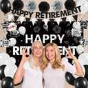 Holkcog Retirement Party Decorations, Black White Happy Retirement Banner Backdrop Paper Fan Hanging Swirls for Coworker, I'm Retired Cupcake Topper for Retiring Women Men Party Supply