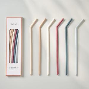 Nightingale 14 Silicone Tumbler Straws - Compatible with Stanley 40 oz cup - Reusable Flexible Long Bendy Drinking Straw with Cleaning Brush for Tall Tumblers - Food-Safe - Set of 6 Oak