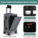 Gets 20 Inch Aluminum Frame Carry On Luggage with Front Pocket,Airline Approved Zipperless Hard Shell Suitcase,360 Spinner Wheels, TSA Locks, USB Charging Port, Cup & Phone Holder-Grey