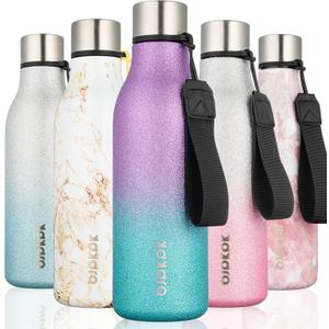 BJPKPK Insulated Water Bottles, 18 oz Stainless Steel Metal Water Bottle with Strap, BPA Free Leak Proof Jugs,Mugs,Flasks, Reusable Thermal Flasks for Sports & Travel,Sparkling Purple Green