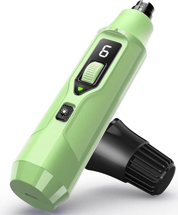 YABIFE 7-Speed Dog Nail Grinder with LED Light – Ultra Quiet Electric Pet Nail Trimmer for Large Dogs & Cats – Professional Grooming Tool with Dust Collector, One-Hand Speed Control - 2 Pack, (Light Green)