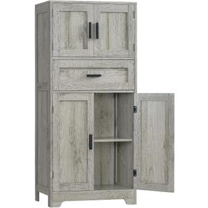 47.2" H Storage Cabinet with Adjustable Shelf & Large Drawer, Bathroom Cabinet with Doors, Cupboard for Living Room, Home Office, Entryway, Gray