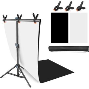 Product Photography Photo Backdrops Stand Kit, Photo Background, 26.8x50in White Black Backdrop Background with 26x29in Small T-Shape Backdrop Stand Tabletop Photo Shoot for Jewelry Cosmetics