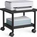 VASAGLE Heavy-Duty Printer Stand with Locking Wheels, 2-Tier Industrial Mobile Cart with Storage Shelf, Under Desk Printer Table for Home, Office, 13.4" Height, Ebony Black UOPS02B