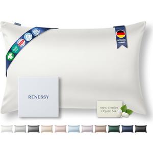 Premium Silk Pillowcase 100% Organic Mulberry Silk, 22 Momme, Grade 6A - Oeko-Tex Certified in Germany - Luxury for Hair & Skin, 1 Piece (Standard Size 20x26 Inches, White)