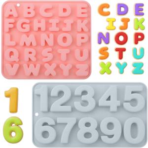 2 Pcs Silicone Alphabet Mold, Silicone Letter Molds, Food-Grade Chocolate Letter Molds, Number Mold for Baking, Crafts, Cake Decorating, DIY Candy Making, Cupcake Mousse Dessert Gummy Soap