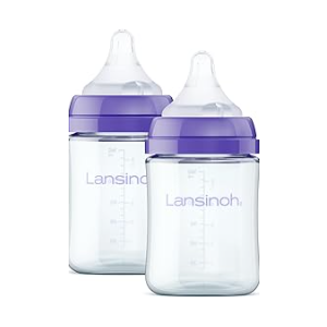 Lansinoh Anti-Colic Glass Baby Bottles, 5 Ounces, 2 Count, Includes 4 Extra Slow Flow Nipples (Size XS, Newborn), Baby Essentials