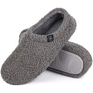 HomeTop Women's Fuzzy Curly Fur Memory Foam Loafer Slippers with Polar Fleece Lining, Size 11-12