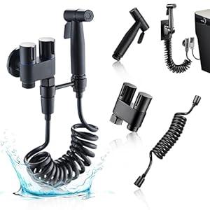 Generic Toilet Faucet Splitter 2-Way Double Faucet Adapter, 1-in-2-Out Dual Control Valve Handheld Bidet Sprayer, Stainless Steel & Brass, Black, Bathroom Accessory