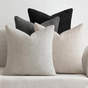 MIULEE Pack of 4 Couch Throw Pillow Covers 18x18 Inch Neutral Cream/Grey Soft Decorative Chenille Pillow Covers Farmhouse Accent Cushion Covers for Boho Home Decor Sofa Bedroom Living Room