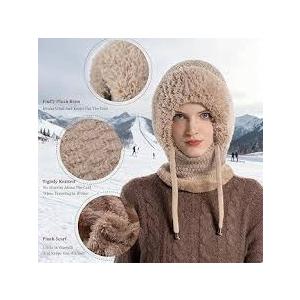 3 in 1 Beanie Hat with Scarf and Mask, 3 in 1 Beanie Hat for Women, Knitted Ski Scarf and Mask Set, Balaclava Hats