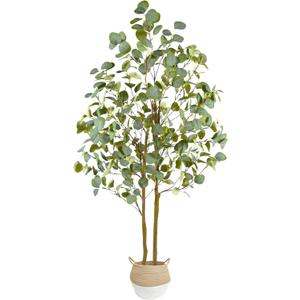 Warmplants Artificial Eucalyptus Tree, 5ft Tall Fake Eucalyptus Plant with Woven Basket, 60'' Silk Leaves Faux Tree for Indoor Home Office Livingroom Garden Floor Dcor