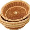4 Pack Wicker Baskets, 11.5 Inch Woven Bread Baskets Round Imitation Rattan Fruit Baskets, Woven Food Serving Basket for Family Party Kitchen Restaurant Outdoor, Brown & Beige