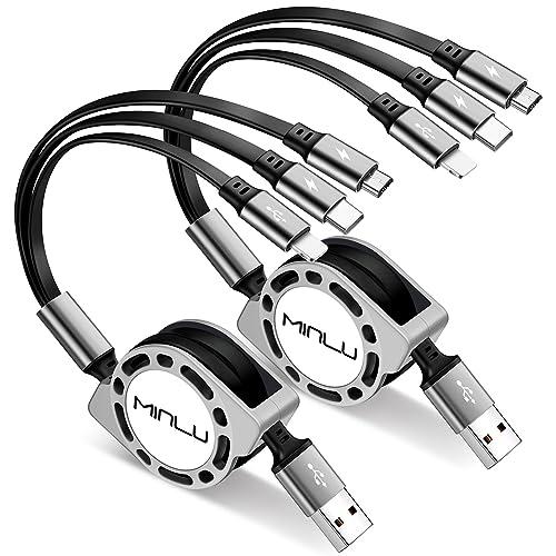 Multi Charging Cable 3A, [2Pack 4ft] Retractable Multi Charging Cord 3 in 1 Fast Charger Cord, USB C Charger Adapter with Lightning/Type C/Micro USB Ports for Cell Phones/iPhone/Samsung/PS/Tablets