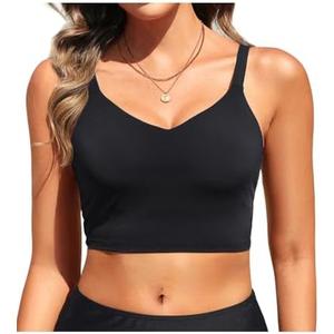 Aqua Eve Women's Sport Bra Swim Top - 2025 Crop Bikini Top Modest V Neck Bathing Suit M