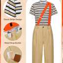 Ramede 9 Pcs Adults Halloween Sitcom Costume Set Striped T-shirt Pants Hat Suspenders Repair Patch for Cosplay Outfits(M)