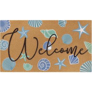 Tinideya Beach Door Mat Coconut Fiber Coastal Welcome Mat Indoor Outdoor Starfish Seashell Doormats Non-Slip Entrance Rugs for Front Door Porch Entryway Home Decor, 17 x 30 Inch