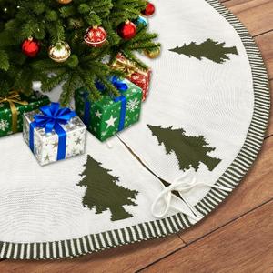 GUDELAK Christmas Tree Skirt 60 Inches, Double-Sided Green and White Knit Tree Skirt with Xmas Tree Patterns Large Tree Skirt for 7.5 ft Tree to 10ft Tree Christmas Decorations for Party Holiday