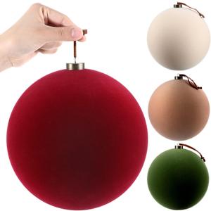 Weysat 4 Pcs 8 Inch Extra Large Velvet Christmas Ball Ornaments Set Flocked Holiday Ornaments Giant Velvet Xmas Balls for Christmas Tree Festive Indoor Display Holiday Party (Earth Tones Mix)