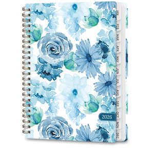 2026 Planner, Weekly and Monthly Calendar Academic Planners, Jan 2026 - Dec 2026, Planning Agenda Notebook for Office School Supplies, Blue Blooms Pack of 2