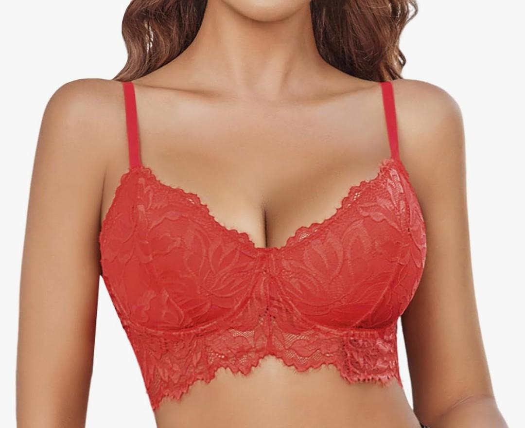 Avidlove Lace Bralettes for Women Corset Bustier Top with Underwired V Neck Camisole Lingerie Crop Top, S