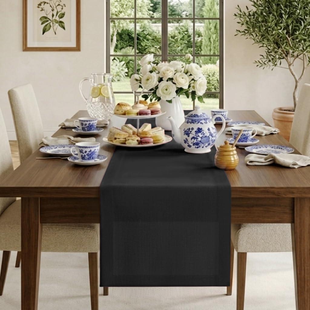 Classic Linen by D'Moksha Black Table Runner 90 Inches Long, 100% Pure Linen, 14 x 90 Inch Table Runner for Dresser, Dining- Mothers Day, Spring, Summer