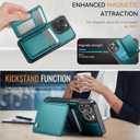 Compatible with Magsafe for iPhone 16 Pro Max Wallet Case Magnetic Card Holder, RFID Blocking 2 in 1 Detachable Kickstand Shockproof Case for Women Men, Bluish Green
