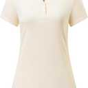 Kaleforneo Women's Short Sleeve Sweater 2026 Spring Summer Lightweight V Neck Button Tops Blouses Business Casual Outfit Apricot S