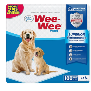 Four Paws Wee-Wee Superior Performance Unscented Pee Pads for Dogs & Puppies, Quilted Leak-Proof Dog Housebreaking Potty Training Floor Protection, 22" x 23", 100 Count
