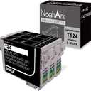 NoahArk 3 Packs T124 Remanufactured Ink Cartridge Replacement for Epson 124 use for Epson Stylus NX125 NX127 NX130 NX230 NX330 NX420 NX430 Workforce 320 323 325 435 (3 Black)