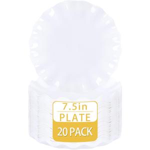 LIYH 20 Pcs 7.5 Inch White Dessert Scalloped Plastic Plates Reusable - Unbreakable Plastic Cake Plates for Weddings Party Outdoor Picnics Dishwasher Safe BPA Free for Party
