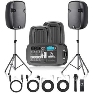 CAICOUSTIC 8-Channel Portable PA System with Bluetooth, Microphone, 2 Speaker Stands, USB, Reverb/Delay Effects - Perfect for Outdoor Events, Parties, Weddings, Church Services (2 x 10 Woofers) 