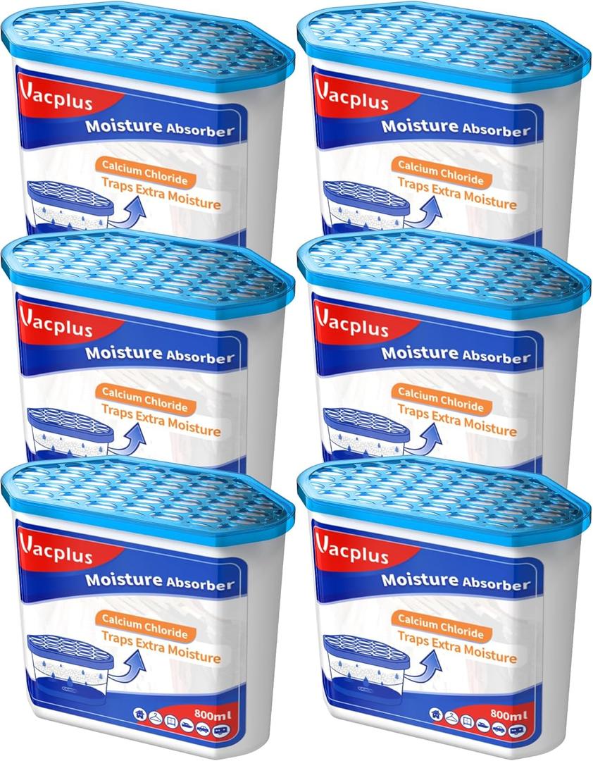Vacplus Moisture Absorbers Pack of 6 , 16.0 Oz Portable Humidity Absorber Boxes for Your Bathroom, Closet & Car, Dehumidifier with Fragrance Free, Navy Blue