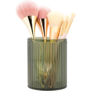 DASITON Makeup Brush Holder Organizer, Acrylic Makeup Brush Cup, Vintage Striped Make Up Brush Holder for Vanity, Bathroom Countertop, Toothbrush Holders, Pen Holder for Desk Storage (Green)