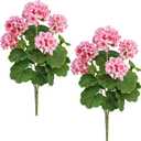 FOREST PRINCE 2 PCS 18" Artificial Geraniums for Outdoors, UV Resistant Pink Silk Flowers for Window Box Porch Patio Decor, Waterproof Two-Tone Soft Pink