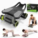 Ab Roller with Elbow Support, Ab Roller Board Core Workout Machine with 4 Wheels, Mini Pilates Reformer Equipment for Home Gym, Abdominal Full-Body Strength Exercise Trainer with Knee Pad (Black & Green)