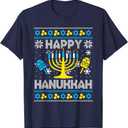 Happy Hanukkah Menorah Dreidel Ugly Chanukah Kids Women Men T-Shirt, 4XL