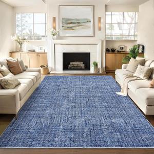 GarveeHome Washable Rugs 8x10 Rug for Living Room, Modern Solid Rug with Non Slip Backing, Plain Carpet for Bedroom, Distressed Stain Resistant Accent Carpet for Dining Room Farmhouse Dorm, Blue